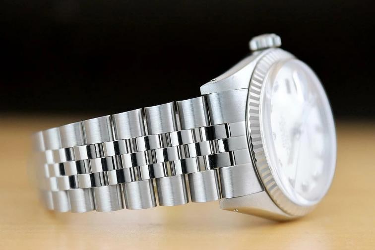 ROLEX MENS DATEJUST SILVER DIAMOND DIAL 18K WHITE GOLD STAINLESS STEEL WATCH - 6