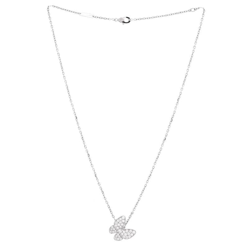 Van Cleef & Arpels Two Butterfly Pendant Necklace 18K White Gold and Diamonds - 3
