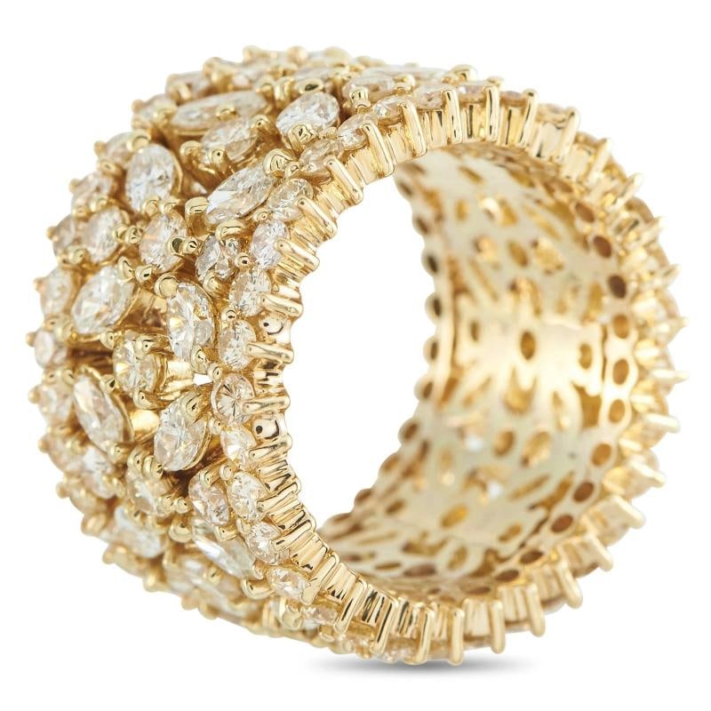 18K Yellow Gold 6.20ct Diamond Wide Band Ring - 2