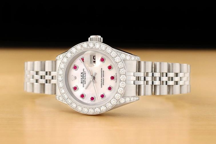 ROLEX DATEJUST 69174 MOTHER OF PEARL RUBY 1.1 CT DIAMOND 18K GOLD STEEL WATCH - 2