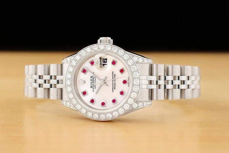 ROLEX DATEJUST 69174 MOTHER OF PEARL RUBY 1.1 CT DIAMOND 18K GOLD STEEL WATCH - 3