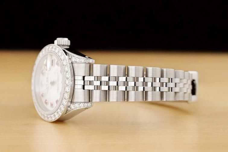 ROLEX DATEJUST 69174 MOTHER OF PEARL RUBY 1.1 CT DIAMOND 18K GOLD STEEL WATCH - 4