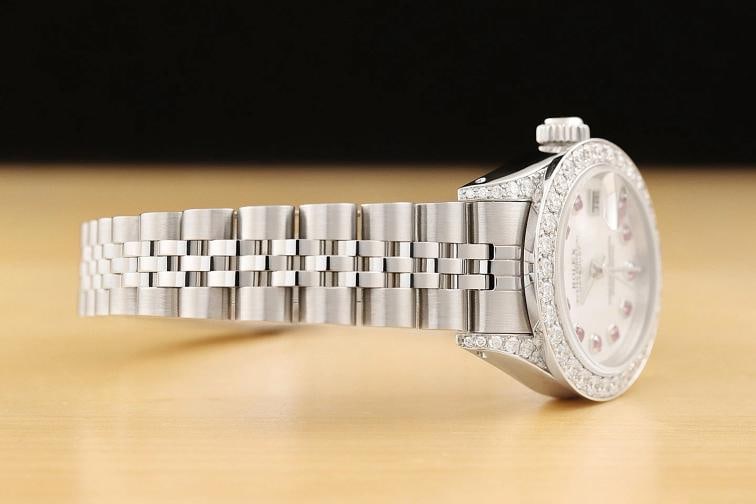 ROLEX DATEJUST 69174 MOTHER OF PEARL RUBY 1.1 CT DIAMOND 18K GOLD STEEL WATCH - 7
