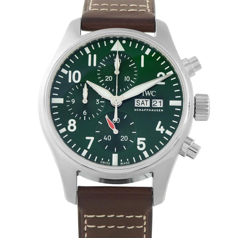 IWC Pilot's 41 Green Dial Chronograph Steel Watch IW388103 Box/Papers: Condition: Pre-owned - Good: This item has been gently used but is in good condition. It might have a few signs of wear, like light scratches or tarnishing.. ,Brand: IWC,Department: See Description,Ty