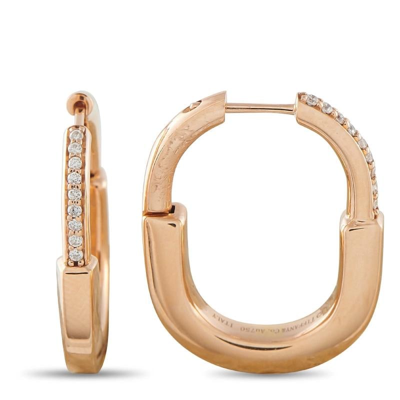 Tiffany & Co. 18K Rose Gold Diamond Lock Earrings - 2