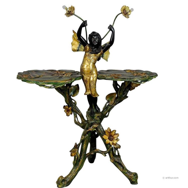 19th Century Venetian Grotto Table with Fairy Tale Elf: Condition: Used,Item Width: 43.31,Item Length: 17.72,Item Height: 55.12,Brand: Unbranded,Color: Brown,Type: Side Table,Country of Origin: Italy A gorgeous Venetian grotto side table with a fairy and i