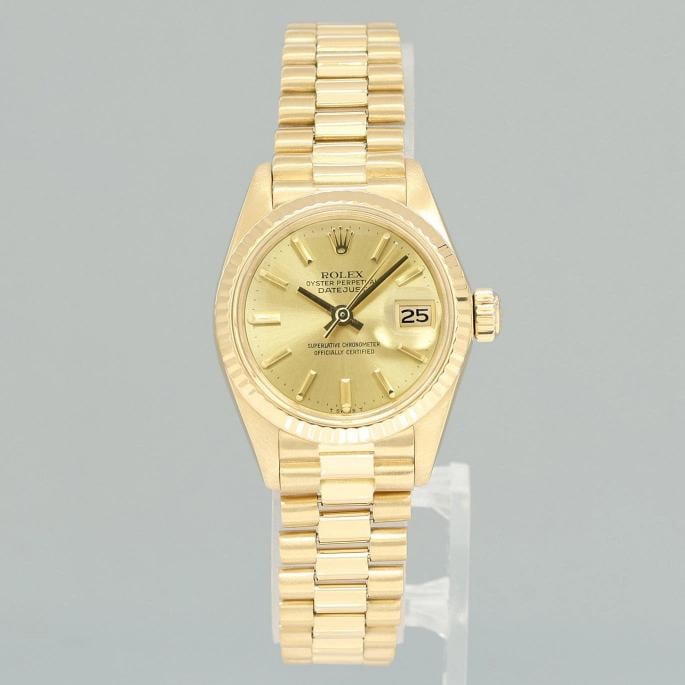 PAPERS Ladies Rolex DateJust Champagne President 26mm 6917 Yellow Gold Watch Box - 2