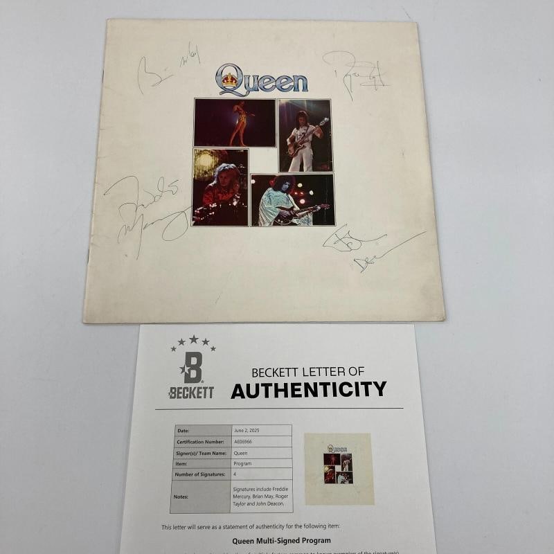 1977 Queen Freddie Mercury Multi Signed European Tour Program Beckett COA: Industry: Music,Signed: Yes,Autograph Authentication: Beckett,Object Type: Photograph,Original/Reproduction: Original,Country of Origin: United States