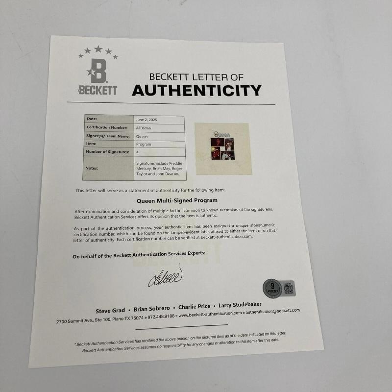 1977 Queen Freddie Mercury Multi Signed European Tour Program Beckett COA - 2