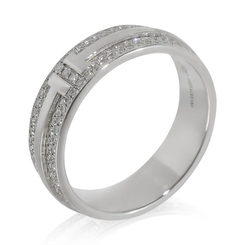 Tiffany & Co. White Gold Diamond Tiffany T Wide Ring - 5