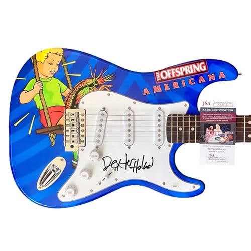 DEXTER HOLLAND Signed Guitar Custom Graphics JSA COA THE OFFSPRING AMERICANA: Industry: Music,Signed: Yes,Autograph Authentication: James Spence (JSA),Object Type: Guitar & Guitar Pick,Original/Reproduction: Original,Country of Origin: United States