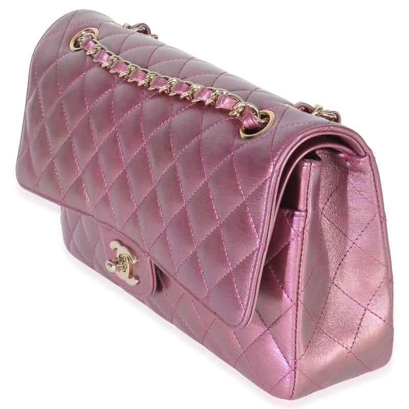 Chanel Dark Pink Iridescent Quilted Lambskin Medium Classic Double Flap Bag - 3