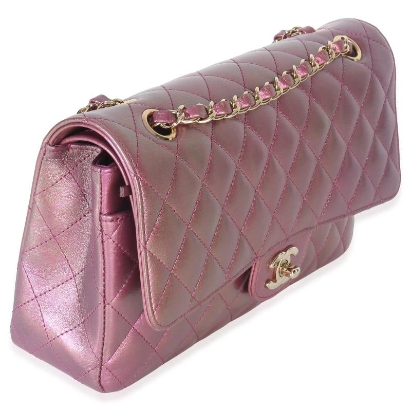 Chanel Dark Pink Iridescent Quilted Lambskin Medium Classic Double Flap Bag - 4