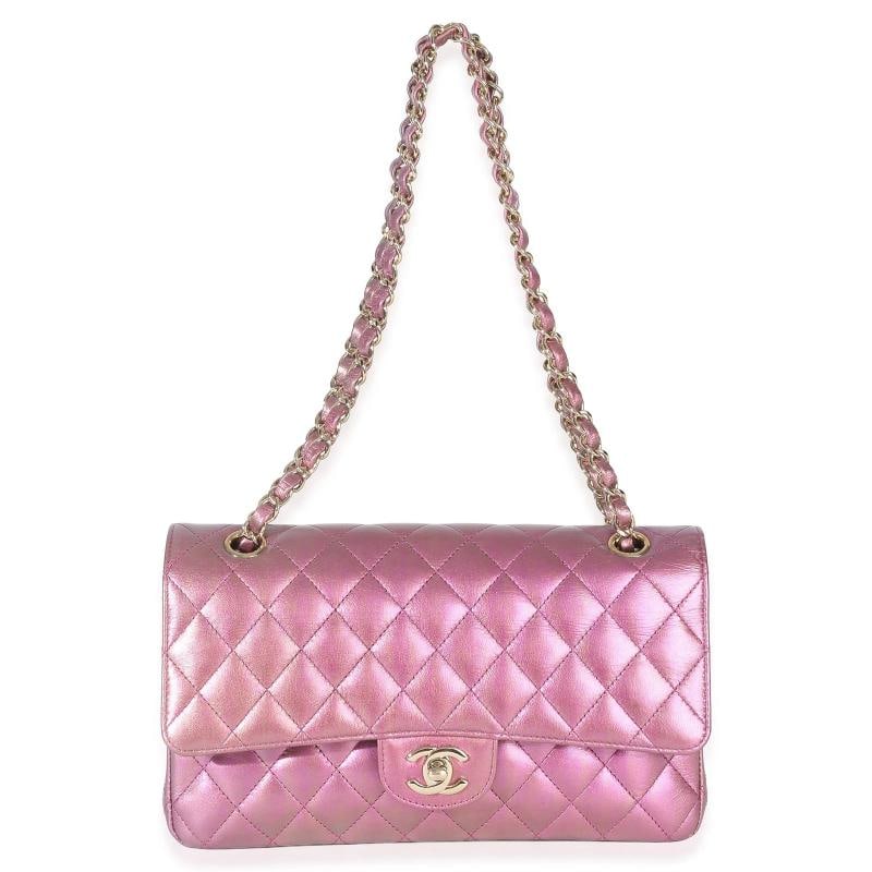 Chanel Dark Pink Iridescent Quilted Lambskin Medium Classic Double Flap Bag - 6