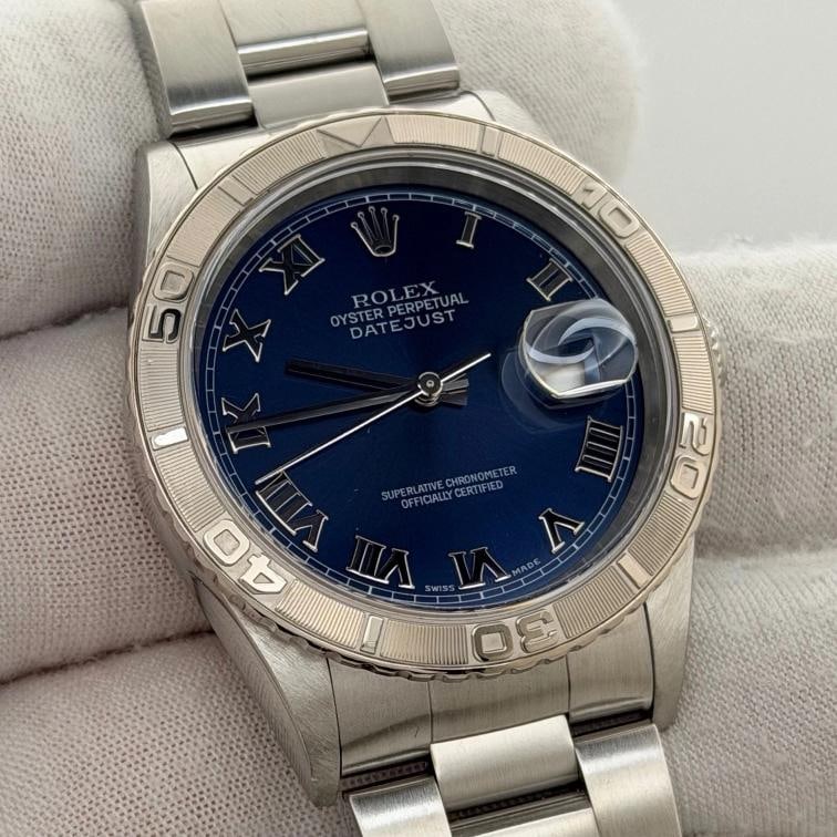 Rolex Datejust Thunderbird Turn O Graph 16264 36mm Blue Dial 18K Gold Steel - 10