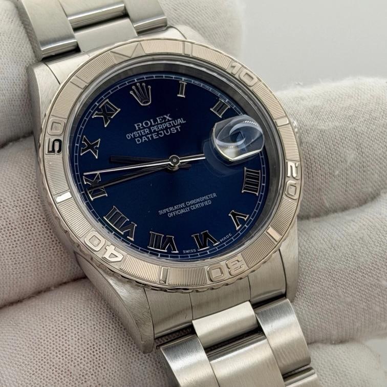 Rolex Datejust Thunderbird Turn O Graph 16264 36mm Blue Dial 18K Gold Steel - 12