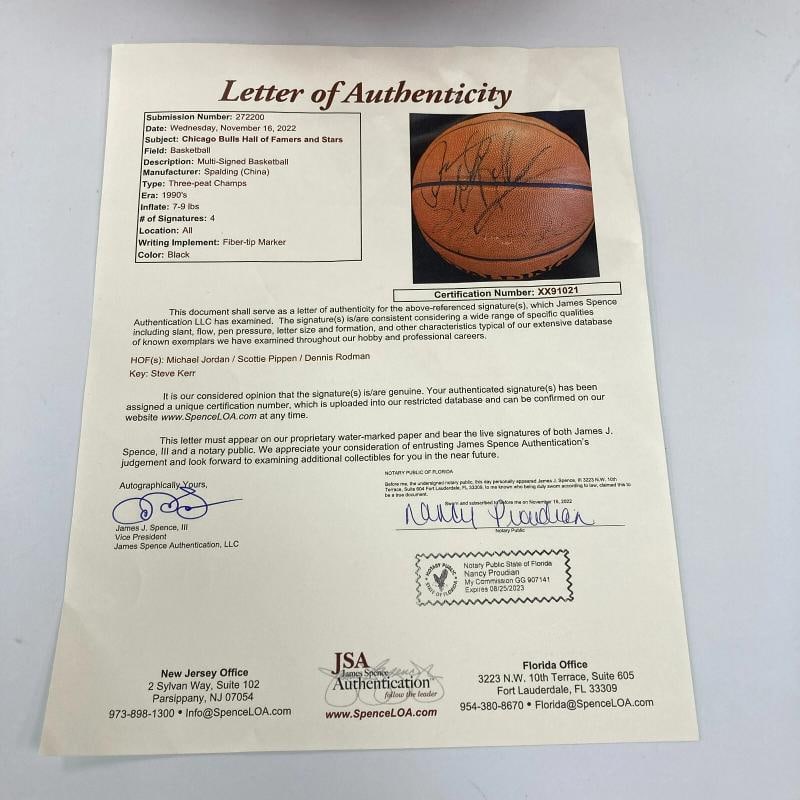 Michael Jordan Scottie Pippen & Dennis Rodman Official Game Basketball JSA COA - 2