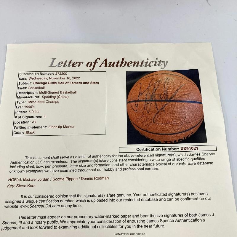 Michael Jordan Scottie Pippen & Dennis Rodman Official Game Basketball JSA COA - 9