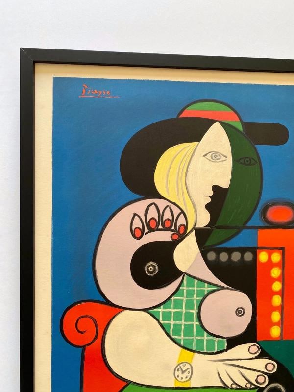 PABLO PICASSO RARE 1967 MOURLOT LITHO PRINT FRAMED POSTER "FEMME LA MONTRE" 1932 - 4