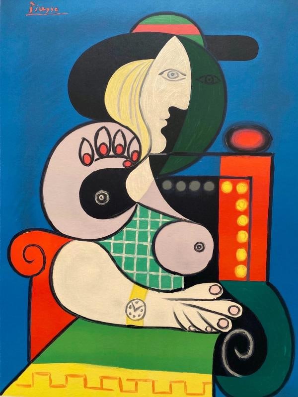 PABLO PICASSO RARE 1967 MOURLOT LITHO PRINT FRAMED POSTER "FEMME LA MONTRE" 1932 - 7