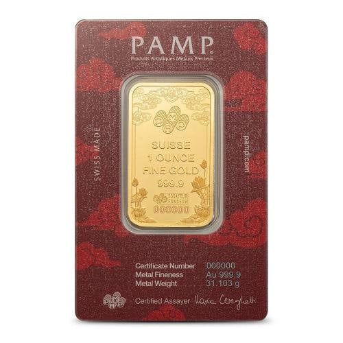 1 oz PAMP Suisse Gold Good Luck Yellow Dragon Bar (New w/ Assay) - 2