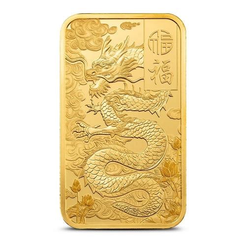 1 oz PAMP Suisse Gold Good Luck Yellow Dragon Bar (New w/ Assay) - 3