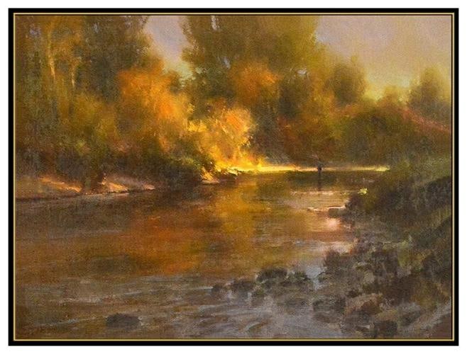Brent Cotton Original Painting Oil on Board Signed Landscape River Framed Art - 2