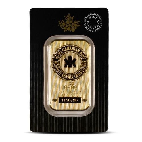1 oz (RCM) Royal Canadian Mint Gold Bar (New w/ Assay): Certification: Assay Card,Shape: Bar,Country of Origin: Canada,Precious Metal Content per Unit: 1.00000,Fineness: 0.9999,Composition: Gold,Brand/Mint: RCM