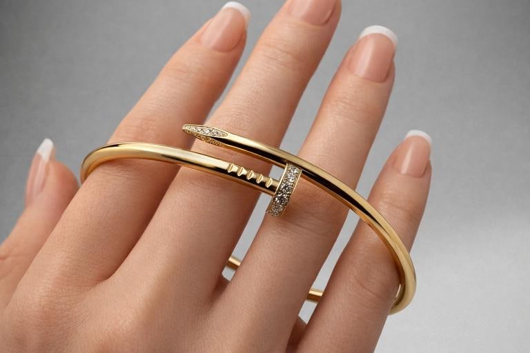 Cartier JUSTE UN CLOU 18K Yellow Gold Diamonds 3.5 mm Bracelet SZ 19 Box Receipt - 10