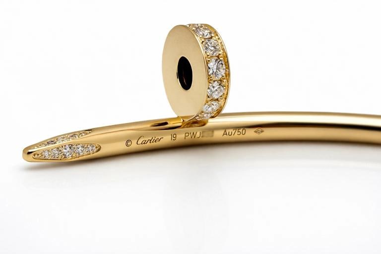 Cartier JUSTE UN CLOU 18K Yellow Gold Diamonds 3.5 mm Bracelet SZ 19 Box Receipt - 12