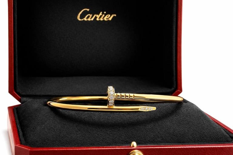 Cartier JUSTE UN CLOU 18K Yellow Gold Diamonds 3.5 mm Bracelet SZ 19 Box Receipt: Condition: Pre-owned - Good,Number of Diamonds: 32,Closure: Hinged,Seller Warranty: Yes,Signed: Yes,Color: Yellow,Sizable: No,Metal: Yellow Gold,Total Carat Weight: 0.58,Modified Item: No,Main Stone: