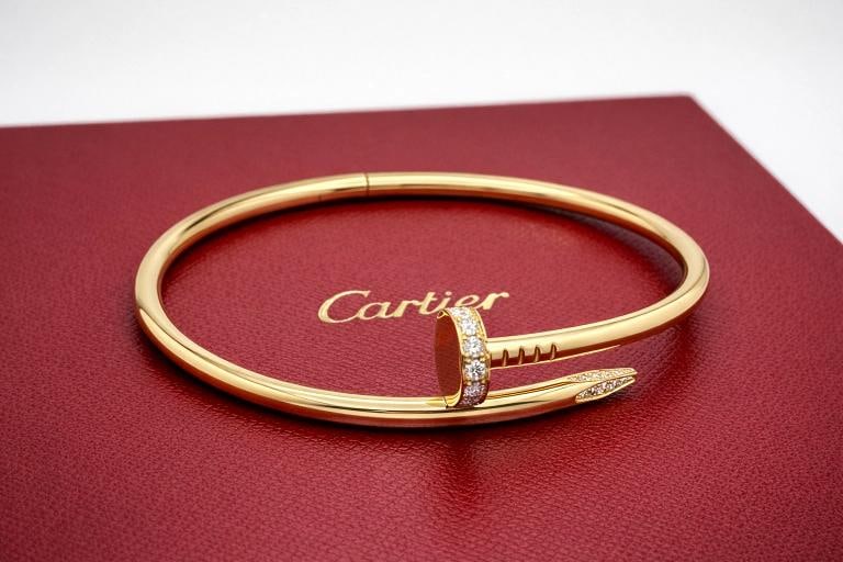 Cartier JUSTE UN CLOU 18K Yellow Gold Diamonds 3.5 mm Bracelet SZ 19 Box Receipt - 3