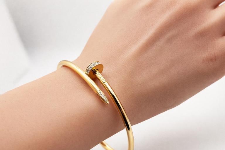 Cartier JUSTE UN CLOU 18K Yellow Gold Diamonds 3.5 mm Bracelet SZ 19 Box Receipt - 6