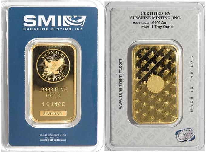 1 Troy oz Sunshine Mint Gold Bar .9999 Fine Sealed In Assay Mint Mark SI - 3