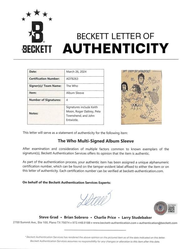 The Who (4) Moon, Entwistle, Townshend & Daltrey Signed Album Cover BAS - 6