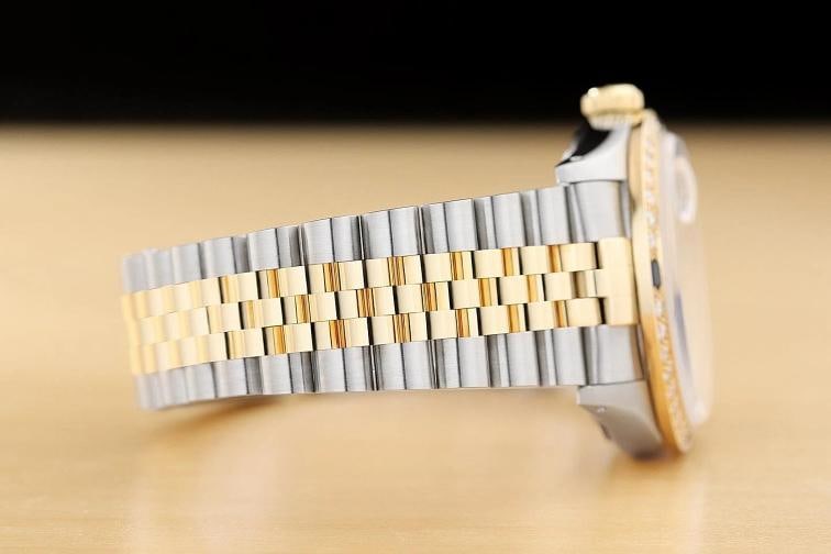 ROLEX DATEJUST 16233 GRAY FACTORY DIAMOND SAPPHIRE 18K YELLOW GOLD STEEL WATCH - 8