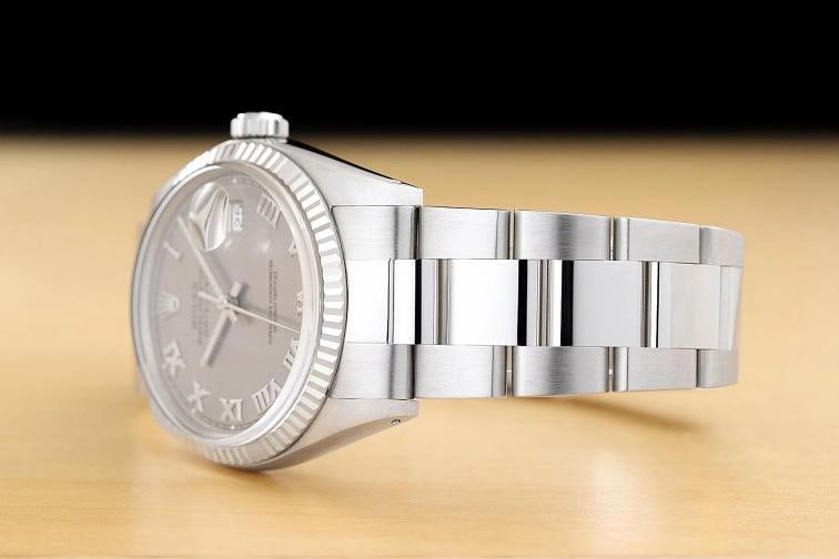 ROLEX MENS DATEJUST 16014 GRAY ROMAN DIAL 18K WHITE GOLD STAINLESS STEEL WATCH - 4