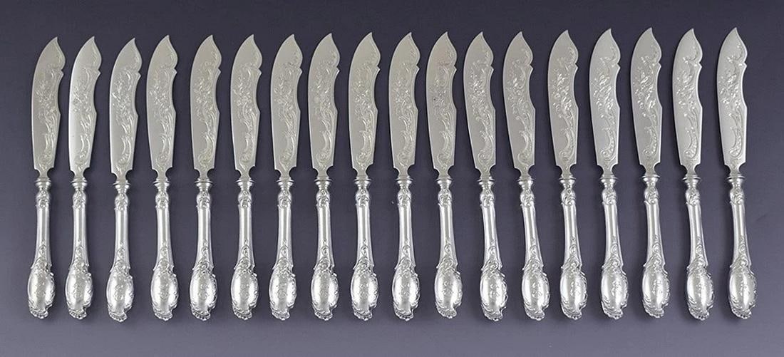 c1900 Fab German Bruckmann Sons Silver 40pc Fish Set w Serving Pieces E Mono - 4