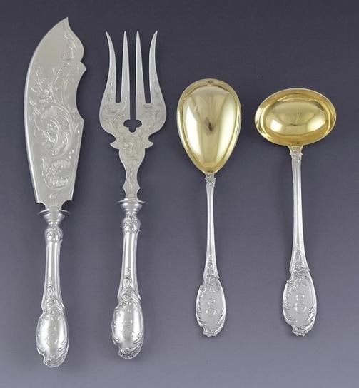 c1900 Fab German Bruckmann Sons Silver 40pc Fish Set w Serving Pieces E Mono - 6