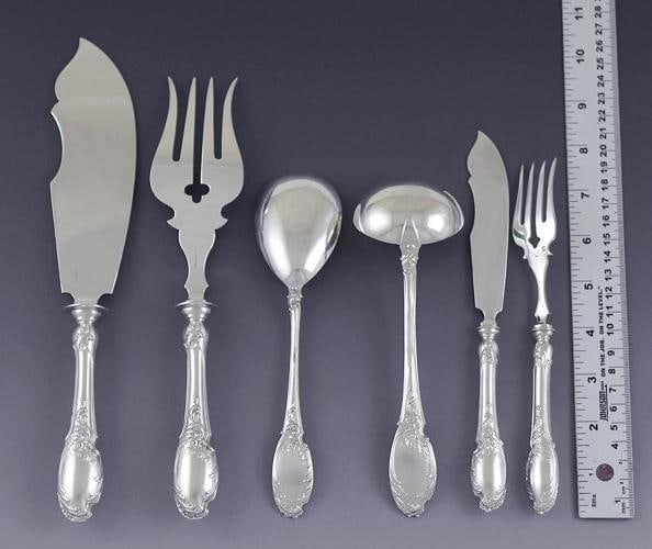 c1900 Fab German Bruckmann Sons Silver 40pc Fish Set w Serving Pieces E Mono - 7