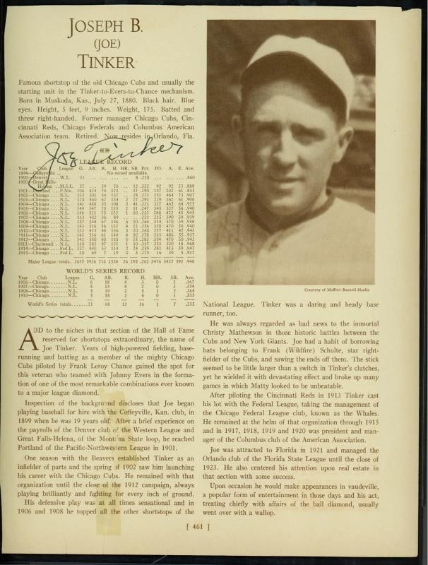 Joe Tinker Signed 8.5x11 Magazine Page Chicago Cubs Auto GM 10 PSA/DNA - 2