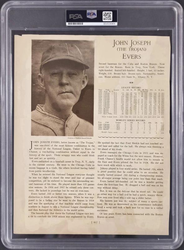 Joe Tinker Signed 8.5x11 Magazine Page Chicago Cubs Auto GM 10 PSA/DNA - 3