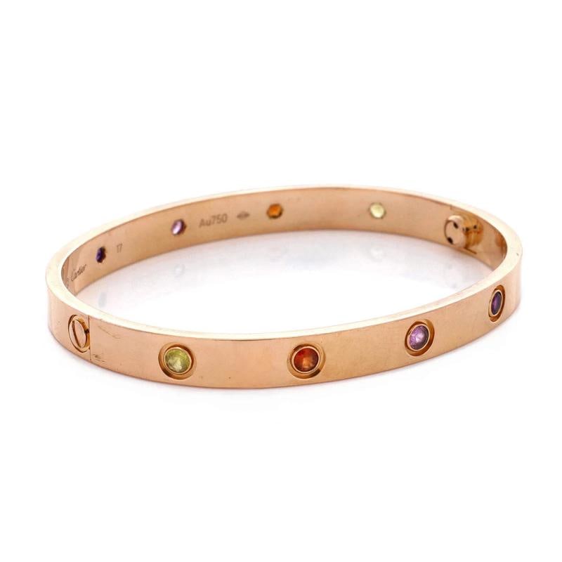 Cartier Love 10 Stone Bracelet 18K Rose Gold with Garnet, Amethyst and Sapphire - 3
