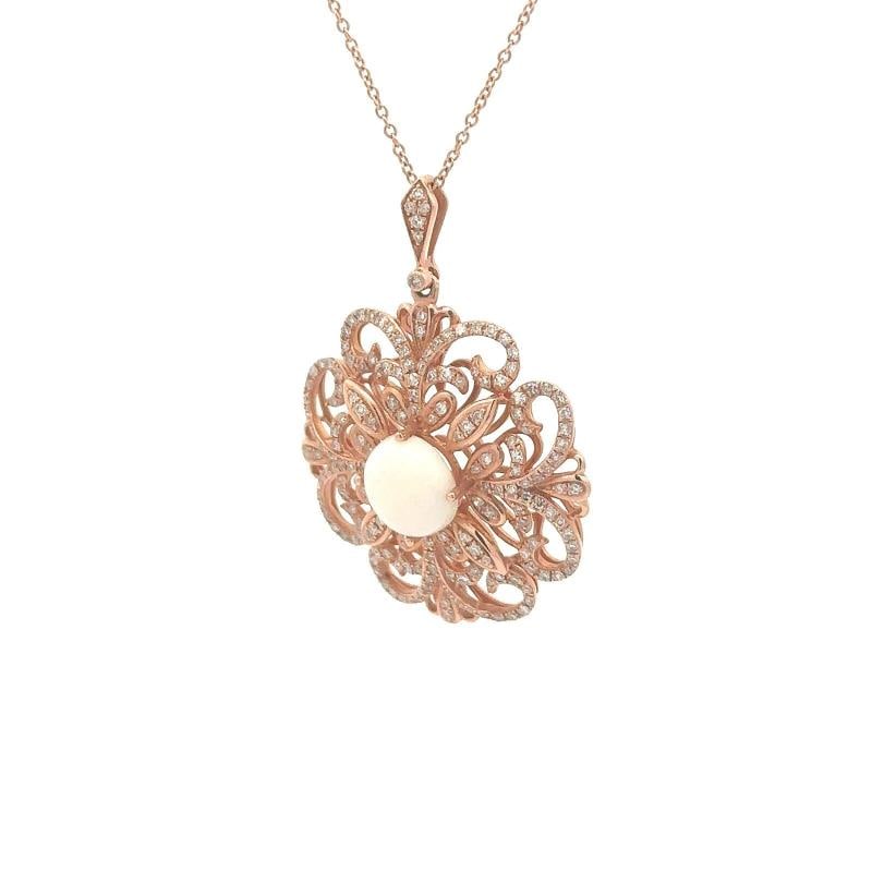 Vintage Effy Jewelry Diamond and Opal Necklace In 14K Rose Gold - 2