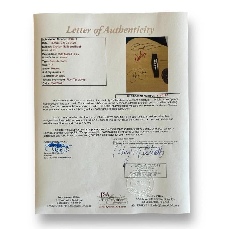 Crosby, Stills, & Nash Signed Guitar JSA COA David Crosby Stephen Stills Graham - 5
