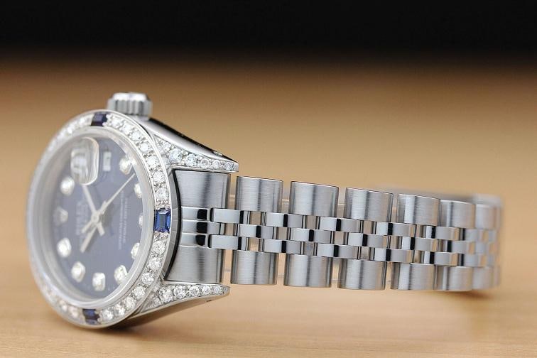 ROLEX LADIES DATEJUST 69174 BLUE DIAMOND SAPPHIRE 18K WHITE GOLD STEEL WATCH - 4