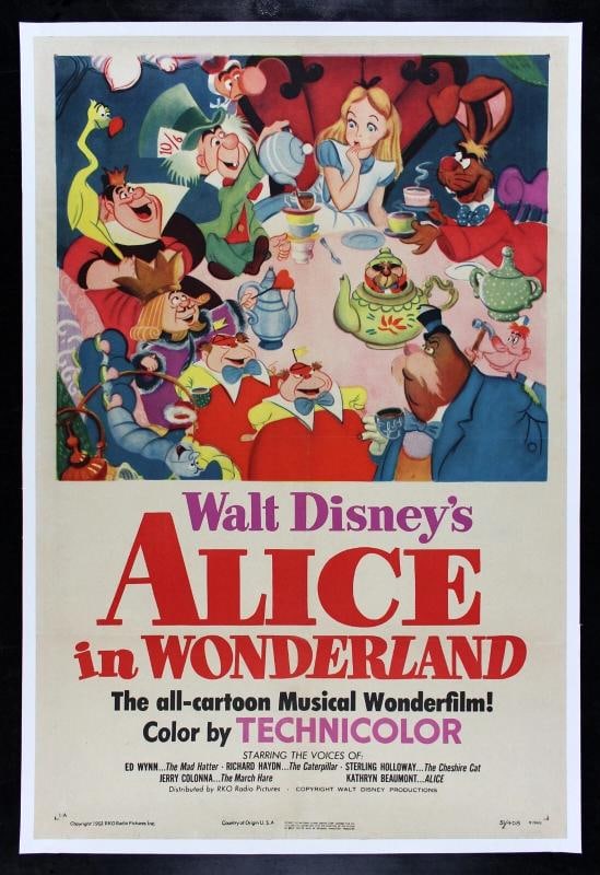 ALICE IN WONDERLAND ORIGINAL DISNEY MOVIE POSTER 1951 (1 of 1)