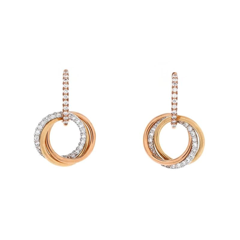 Cartier Trinity Hoop Dangle Earrings 18K Tricolor Gold with Diamonds: Condition: Pre-owned - Good,Brand: Cartier,Main Stone: Diamond,Metal: 18K Tri Colored Gold,Metal Purity: 18K,Style: Hoop,Type: Earrings,Color: Tricolor Gold,Material: 18K Pink Gold, 18K White Gold, 18
