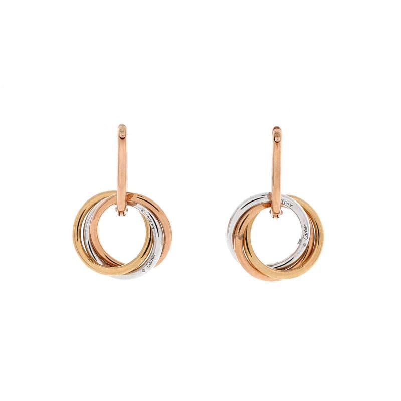 Cartier Trinity Hoop Dangle Earrings 18K Tricolor Gold with Diamonds - 3