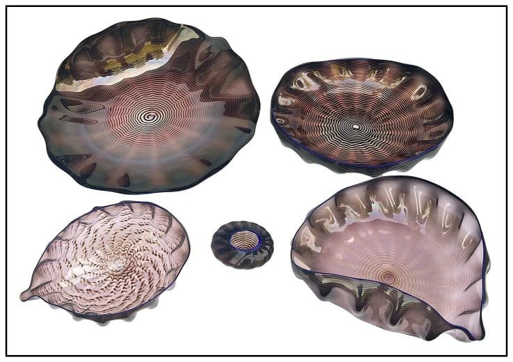 Dale Chihuly Large Original 5 Piece Seaform Macchia Set Hand Signed Blown Glass - 4